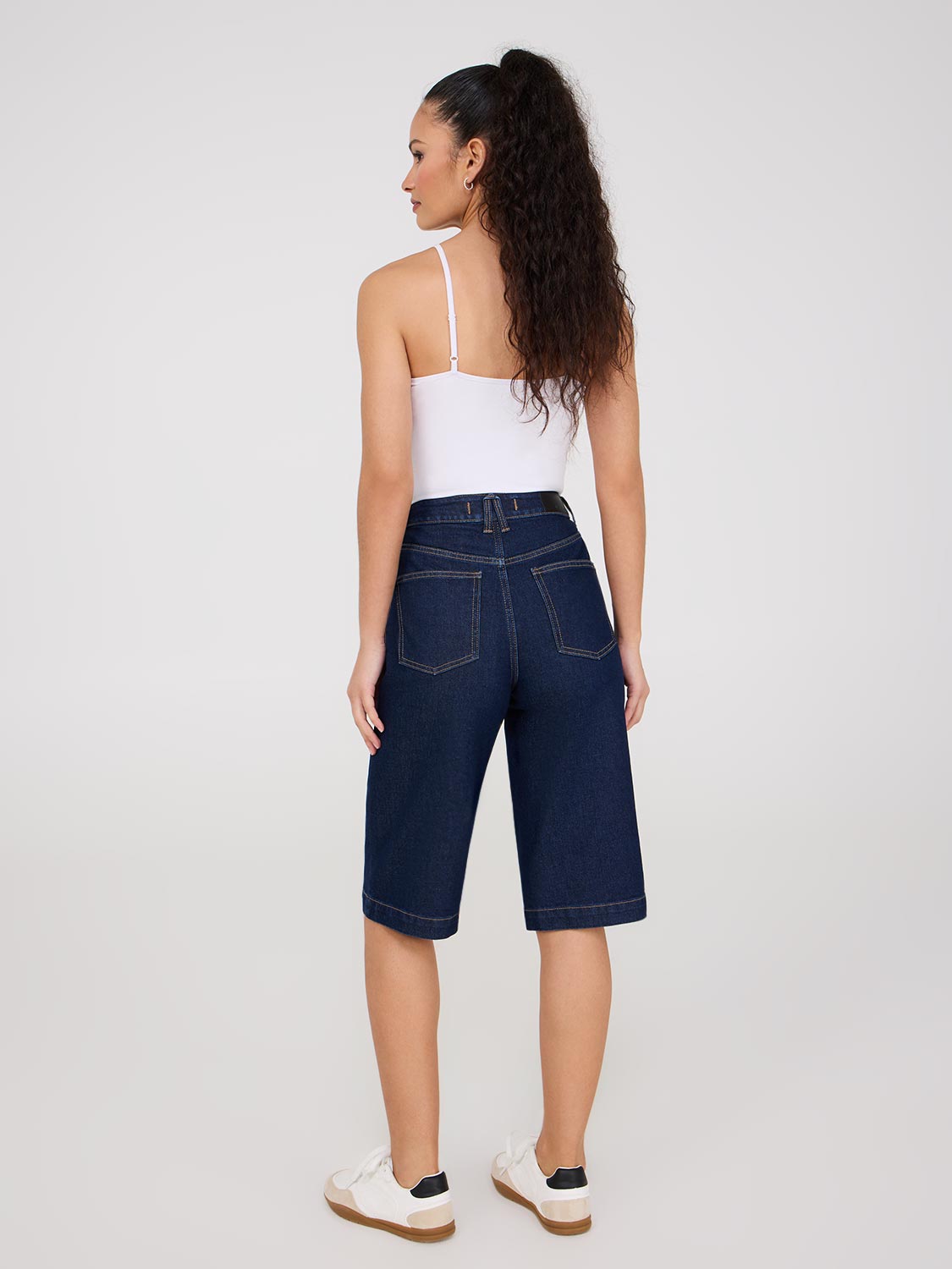 Wide-Leg Denim Bermuda Shorts
