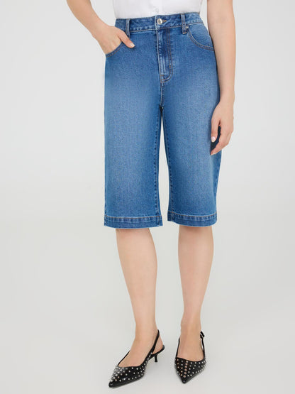 Wide-Leg Denim Bermuda Shorts