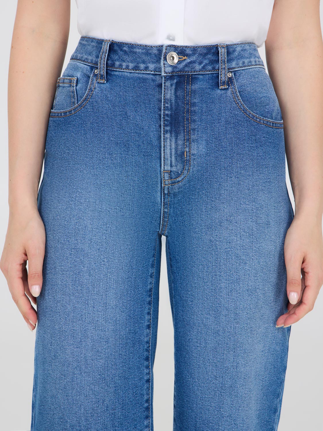 Wide-Leg Denim Bermuda Shorts