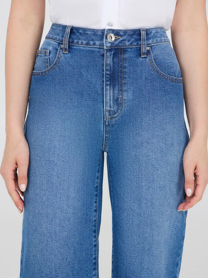 Wide-Leg Denim Bermuda Shorts