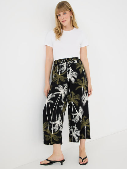 Tropical Print Wide-Leg Gaucho Pants