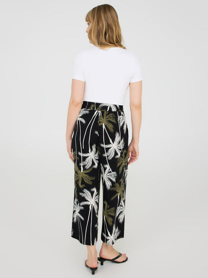 Tropical Print Wide-Leg Gaucho Pants