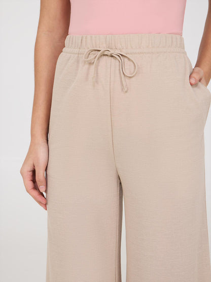 Drawstring Textured Wide-Leg Gaucho Pants