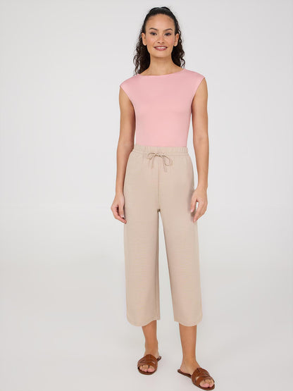 Drawstring Textured Wide-Leg Gaucho Pants