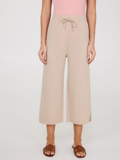 Drawstring Textured Wide-Leg Gaucho Pants