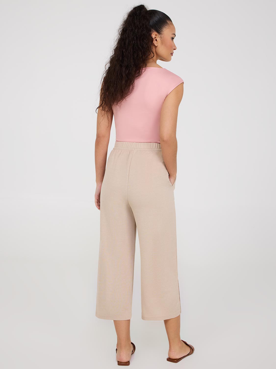 Drawstring Textured Wide-Leg Gaucho Pants