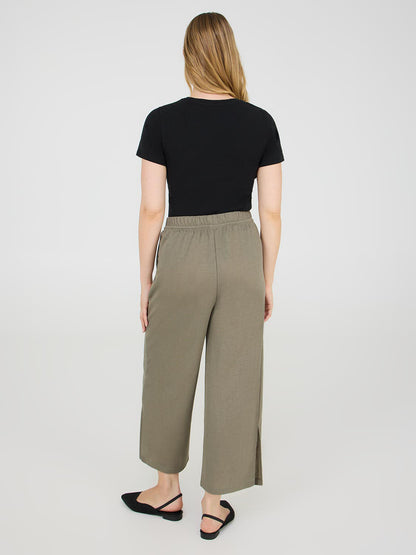 Drawstring Textured Wide-Leg Gaucho Pants