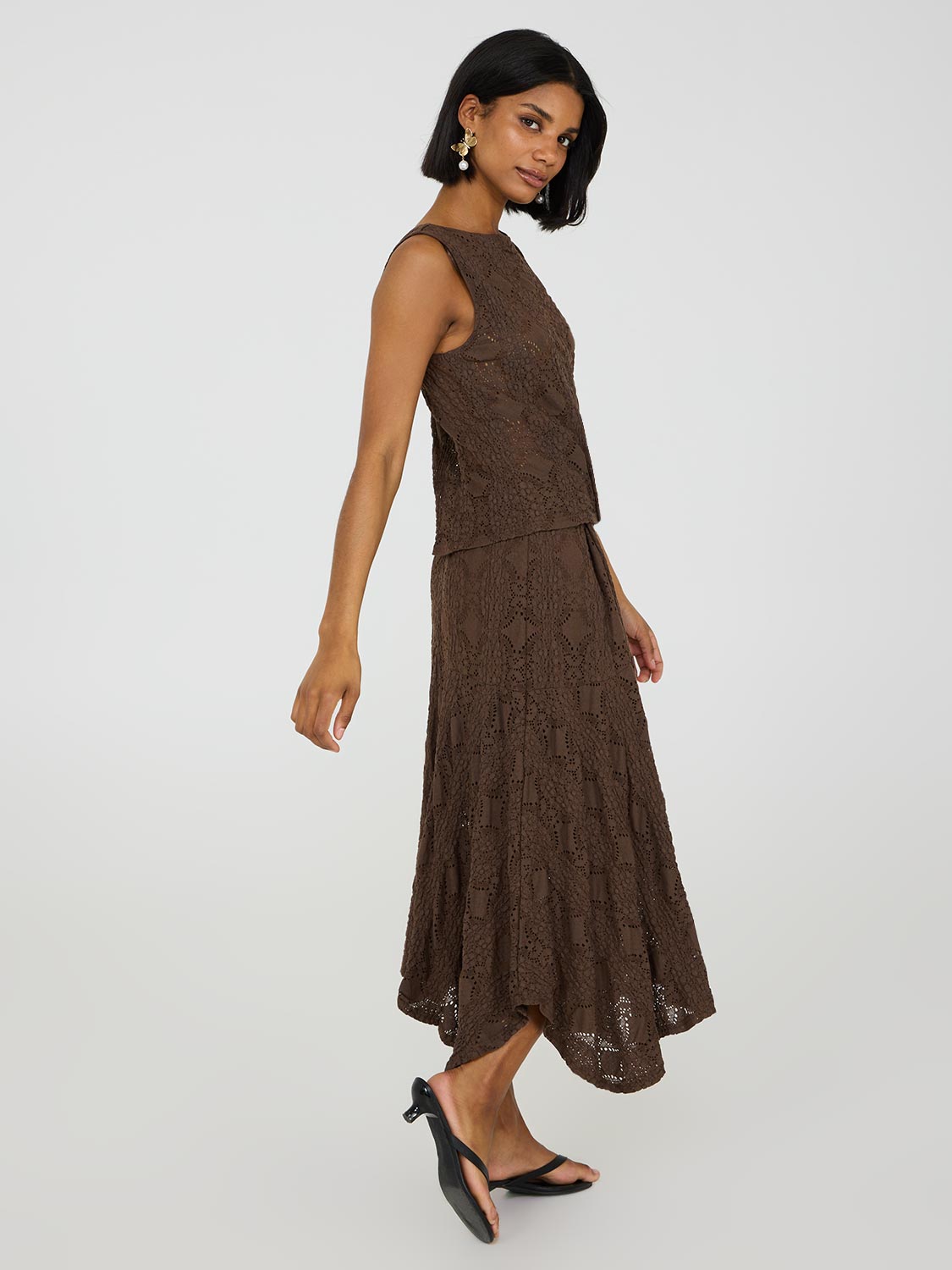 Bubble Lace Asymmetric Midi Skirt