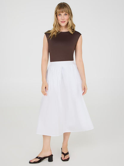 Cotton Poplin Midi Skirt With Pockets