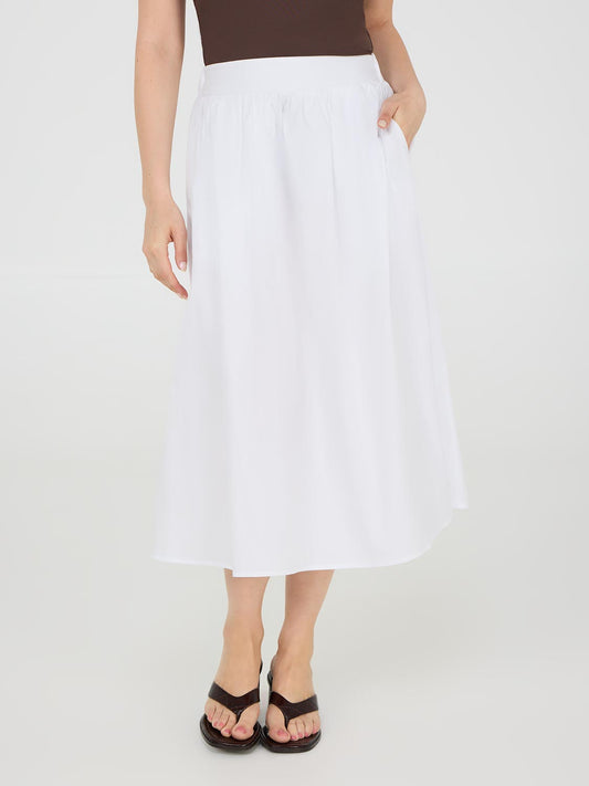 Cotton Poplin Midi Skirt With Pockets