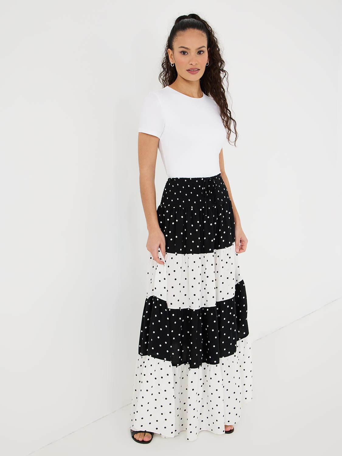Dot Print Tiered Maxi Skirt