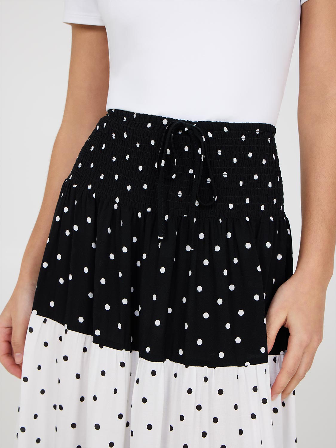 Dot Print Tiered Maxi Skirt