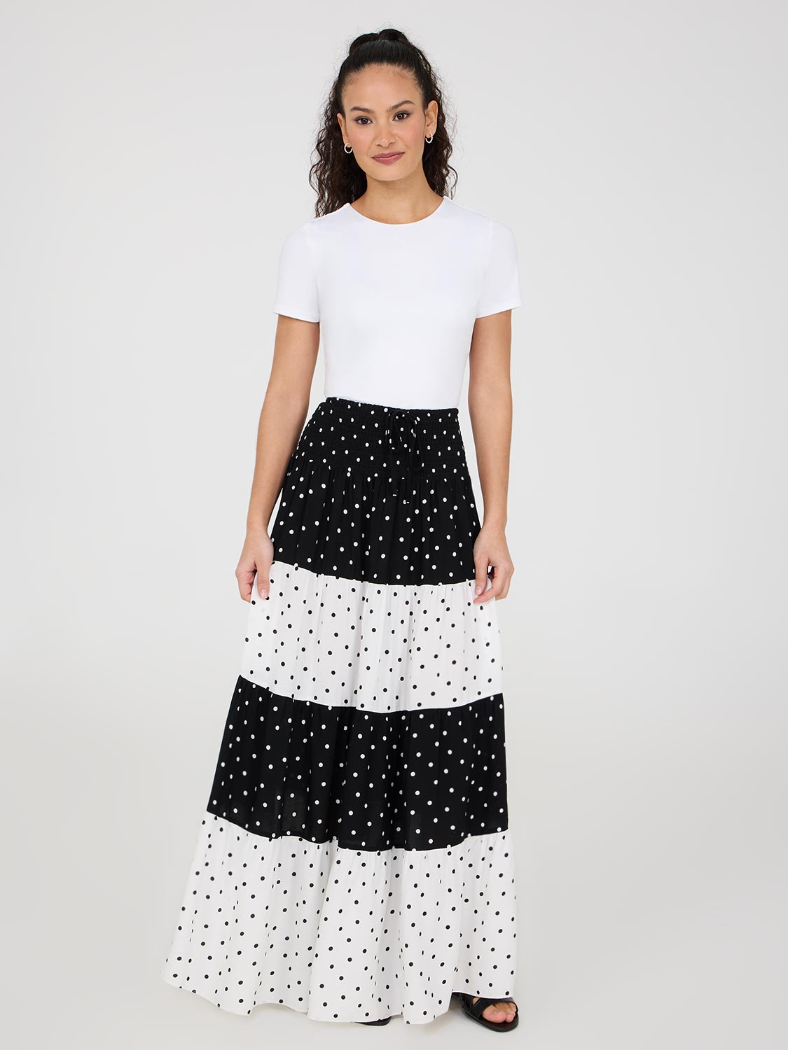 Dot Print Tiered Maxi Skirt