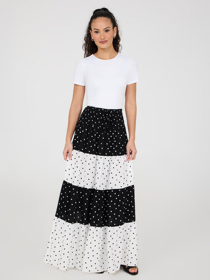 Dot Print Tiered Maxi Skirt