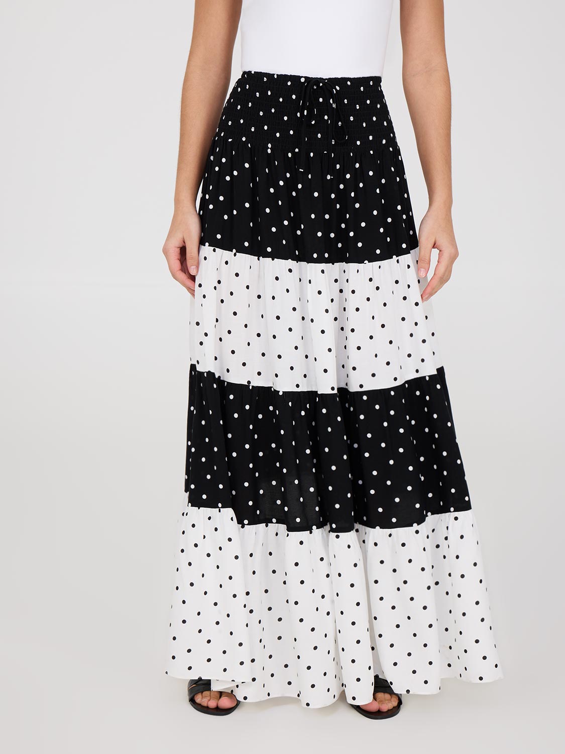 Dot Print Tiered Maxi Skirt
