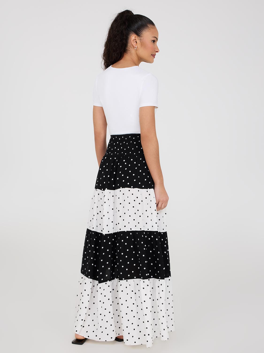 Dot Print Tiered Maxi Skirt