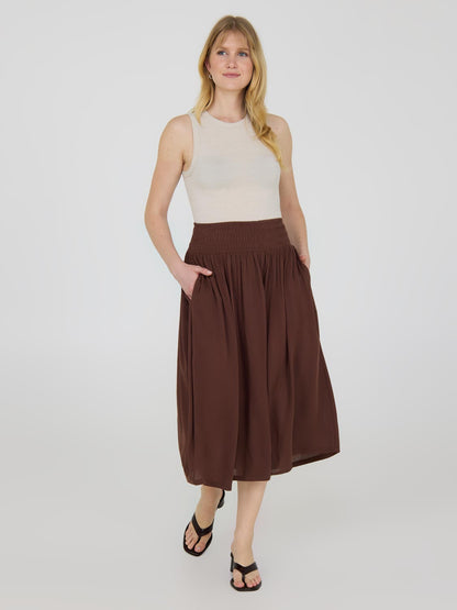 Crinkle Gauze Midi Skirt With Pockets
