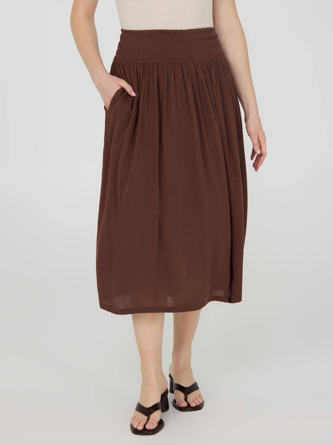 Crinkle Gauze Midi Skirt With Pockets