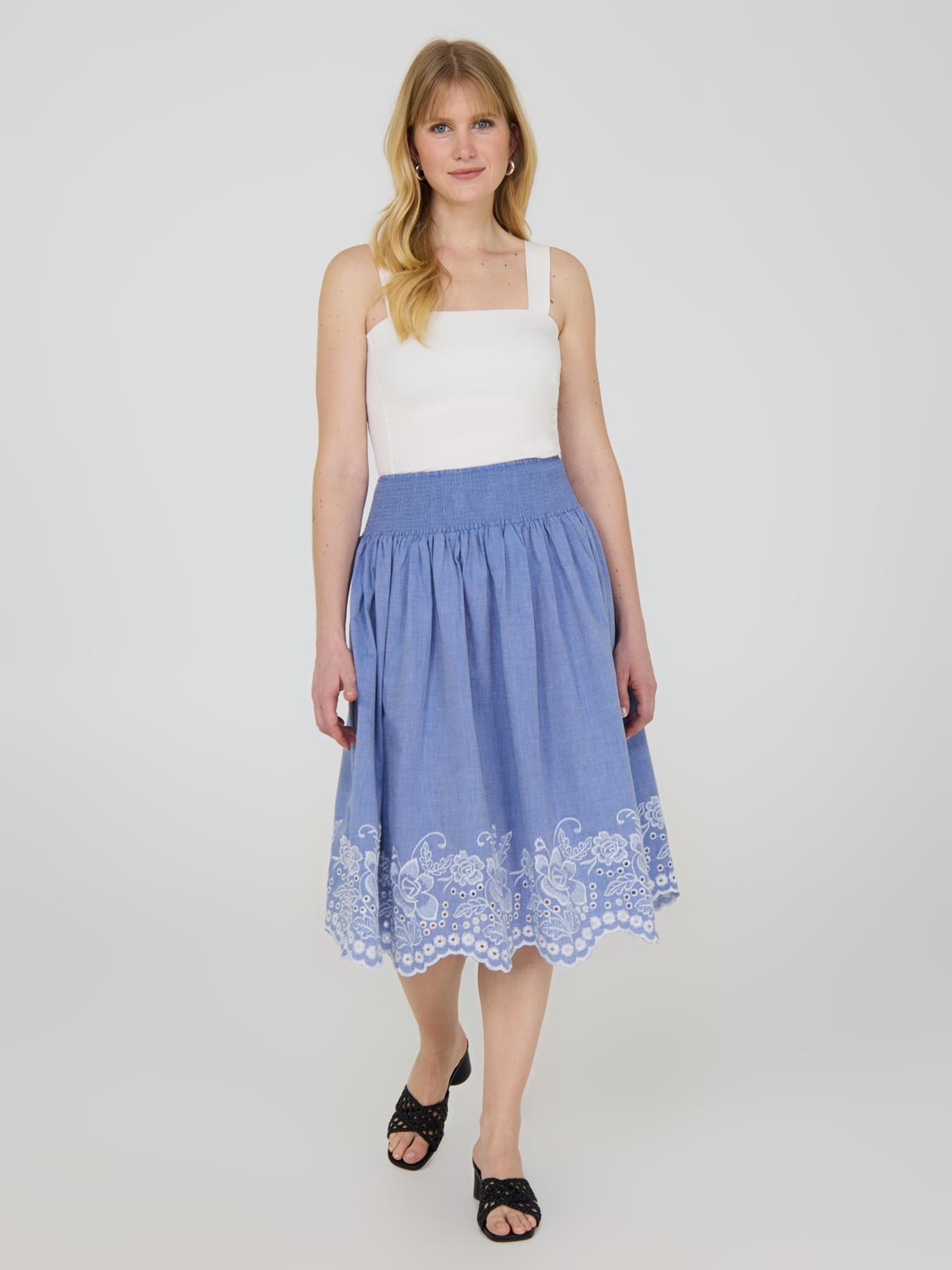 Embroidered Cotton Midi Skirt