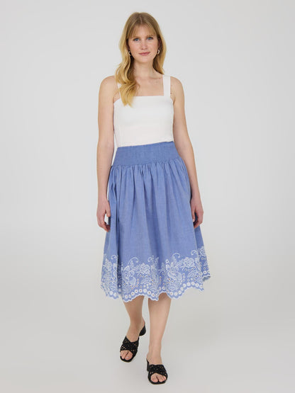 Embroidered Cotton Midi Skirt