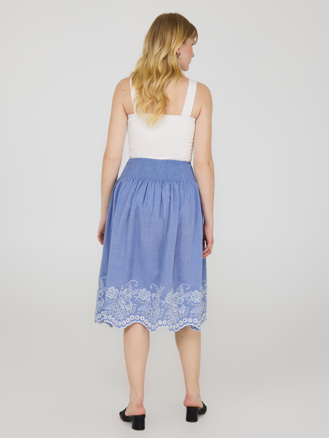 Embroidered Cotton Midi Skirt