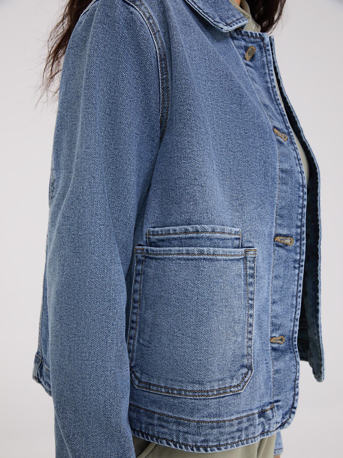 Button-Front Denim Jacket