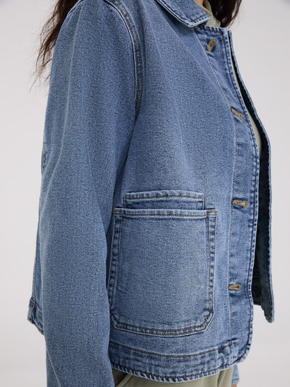 Button-Front Denim Jacket