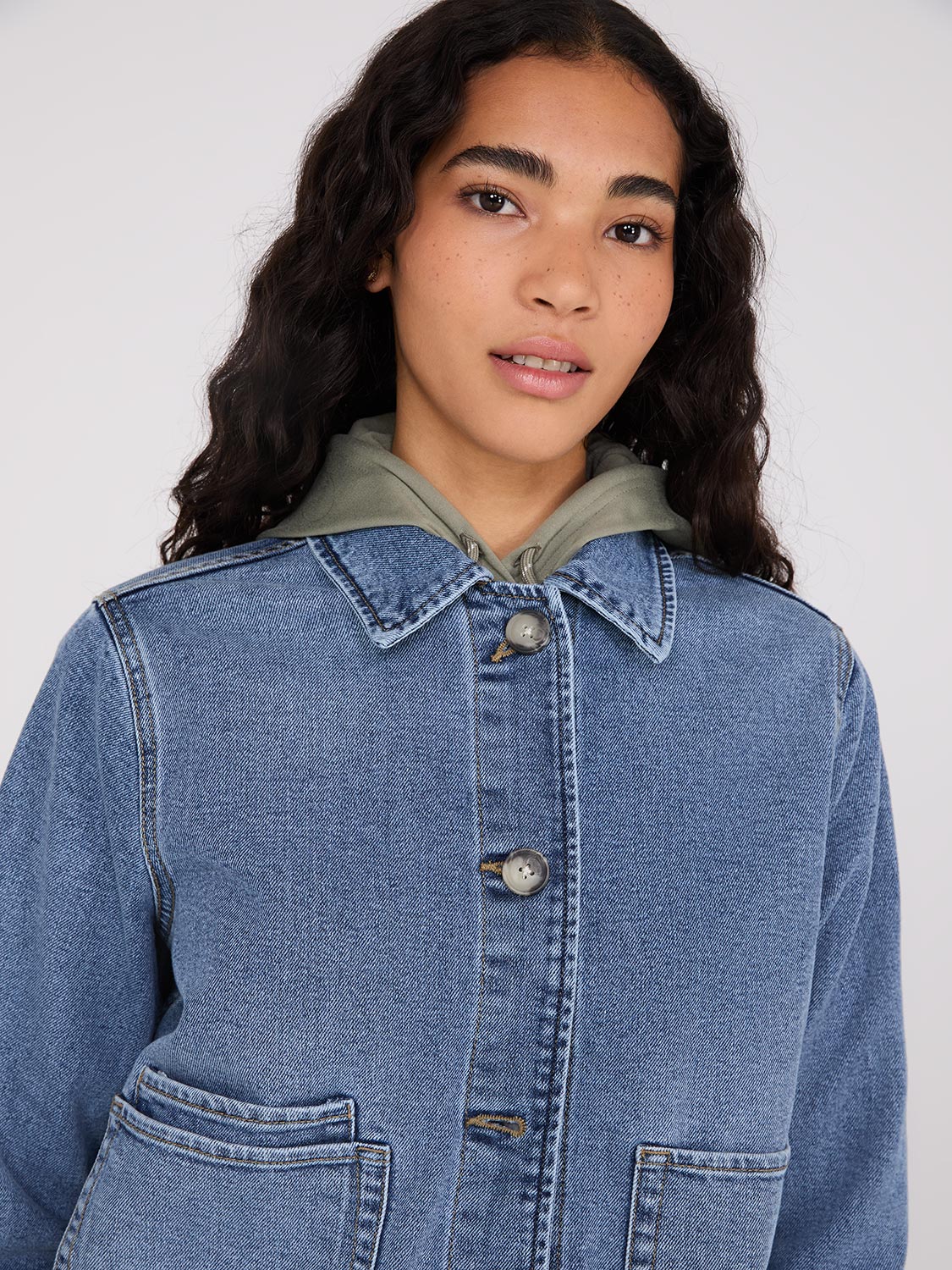 Button-Front Denim Jacket