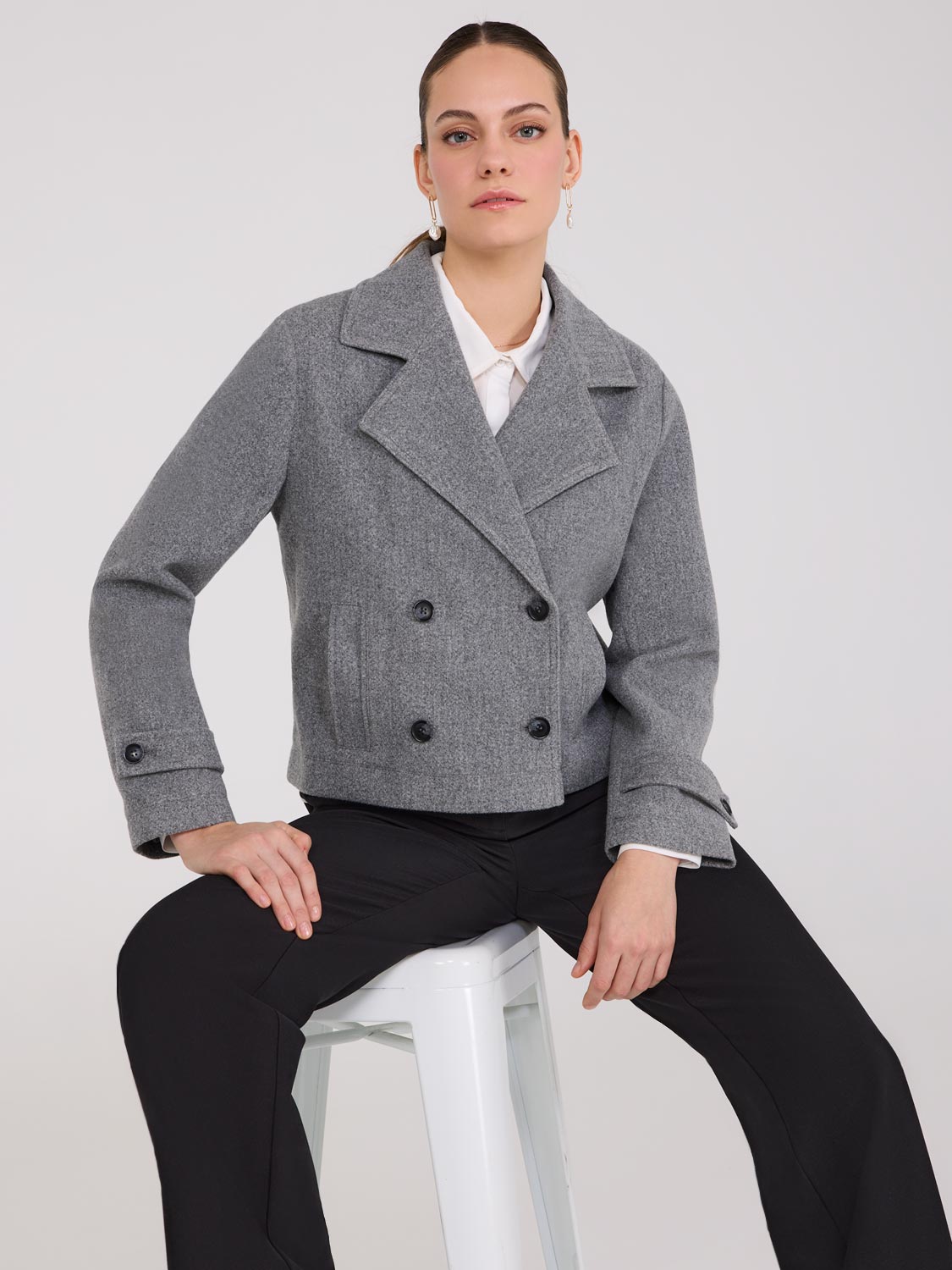 Waisted Faux Wool Trench Jacket