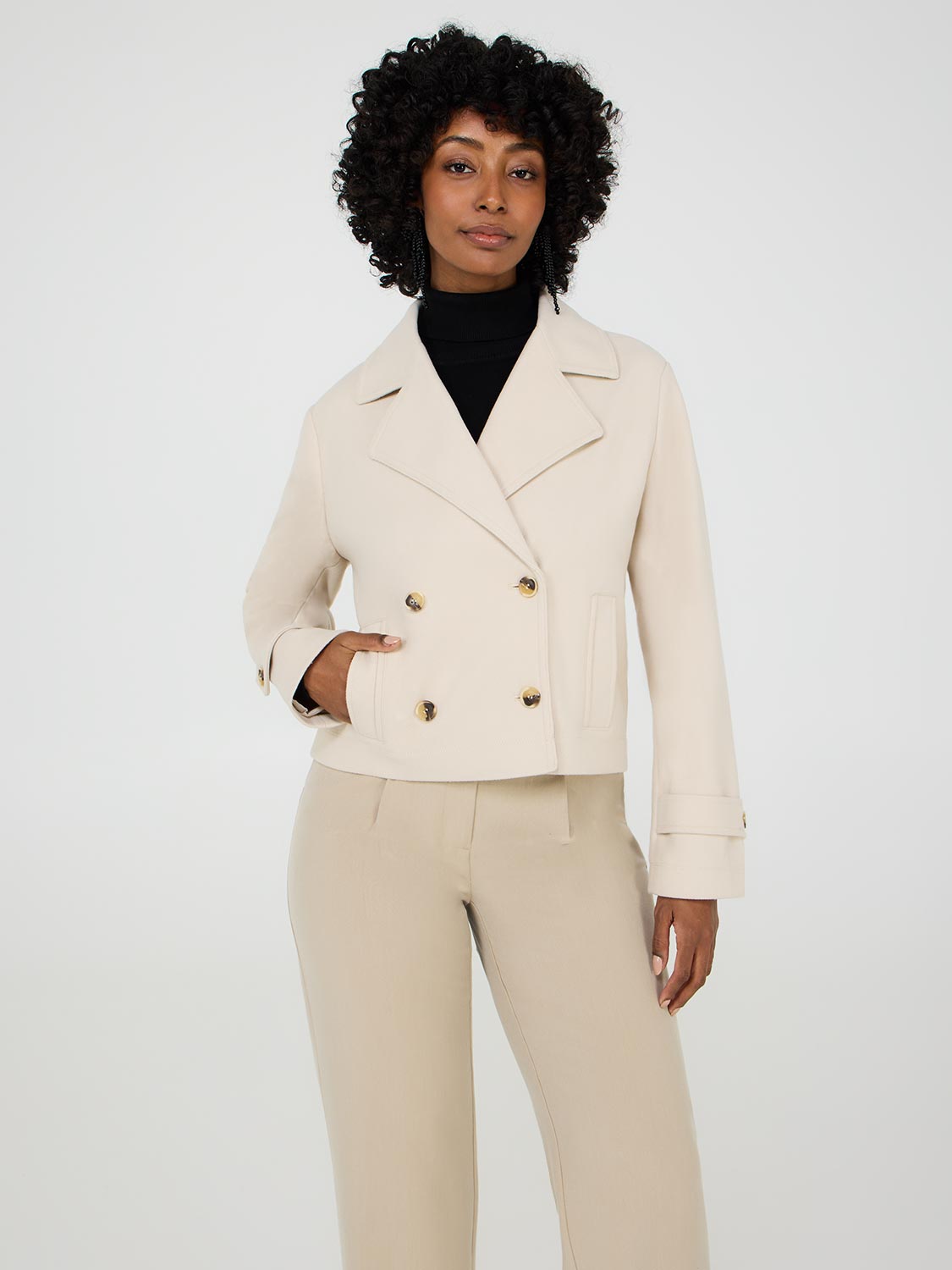 Waisted Faux Wool Trench Jacket