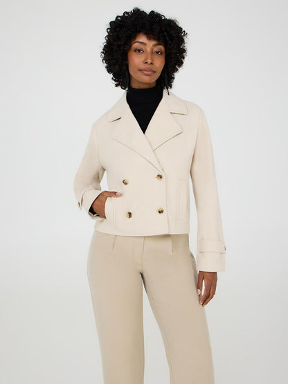 Waisted Faux Wool Trench Jacket