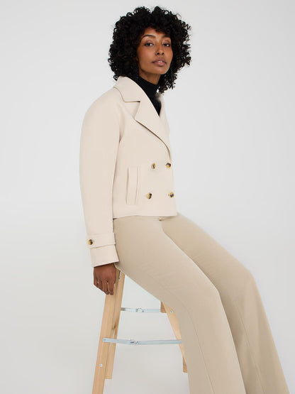 Waisted Faux Wool Trench Jacket