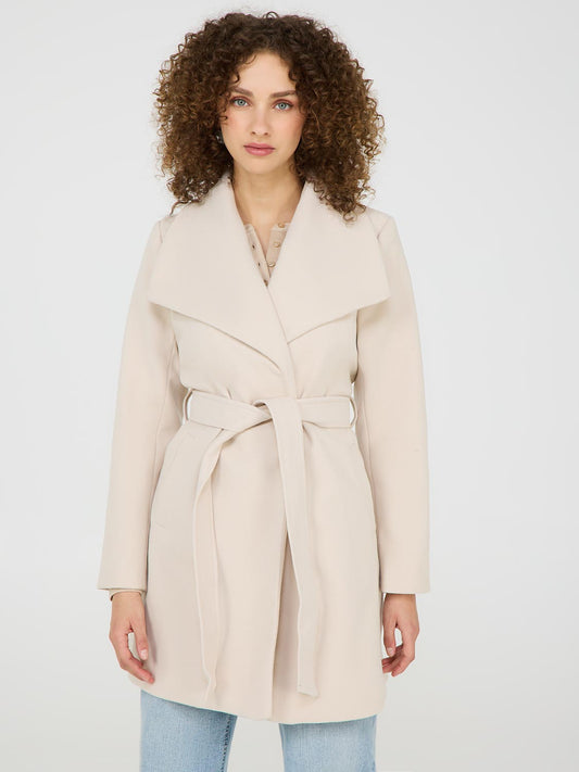 Faux Wool Shawl Collar Wrap Coat