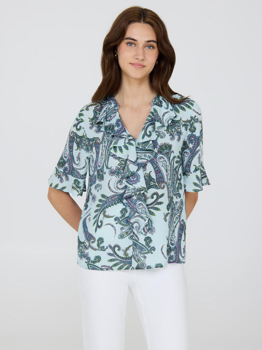 Paisley Print Split Neck Chiffon Blouse
