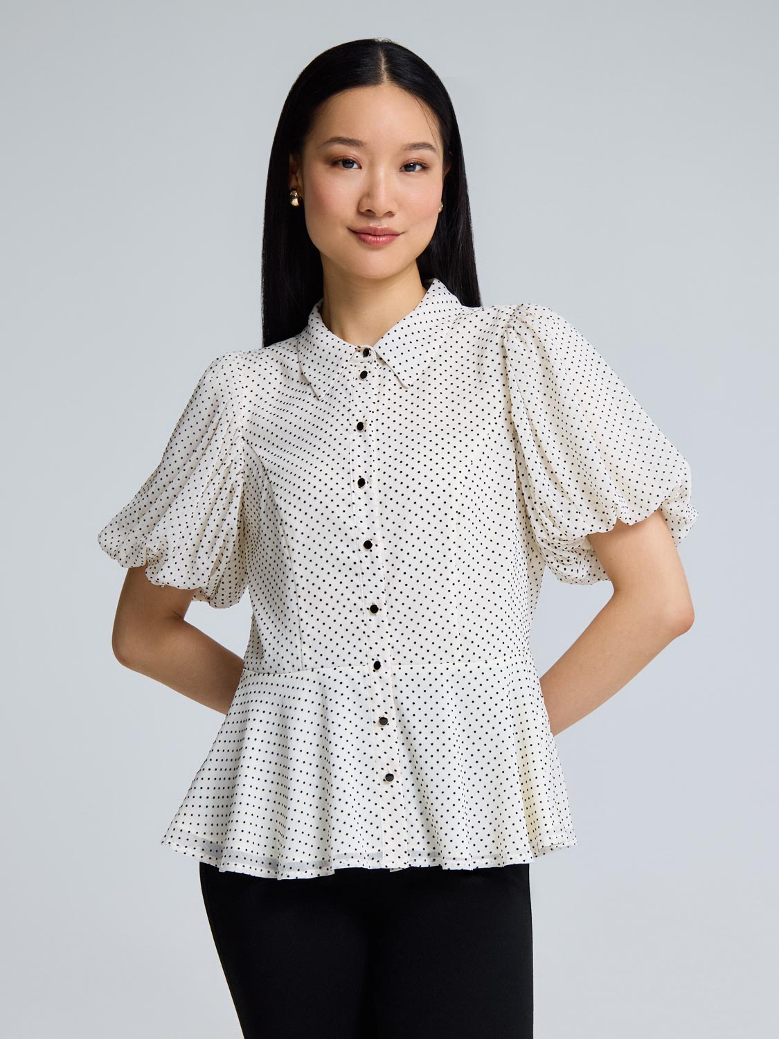 Textured Button-Up Peplum Blouse