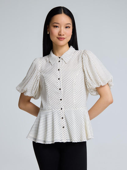 Textured Button-Up Peplum Blouse