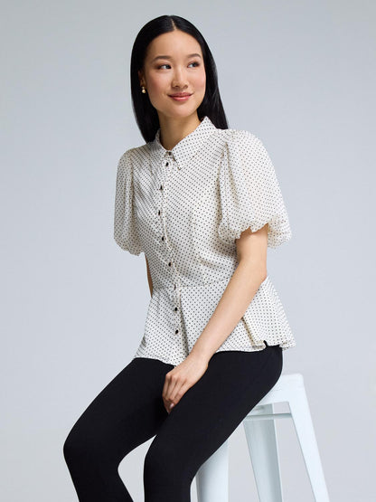 Textured Button-Up Peplum Blouse