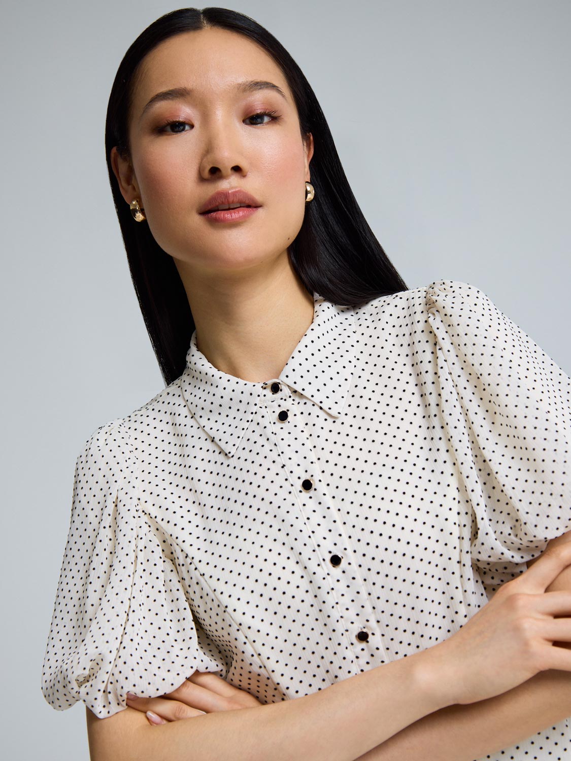 Textured Button-Up Peplum Blouse