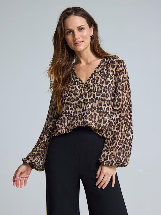 Button-Up Leopard Print Blouse