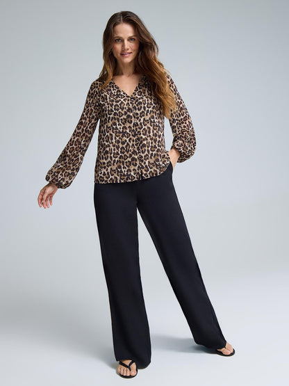 Button-Up Leopard Print Blouse
