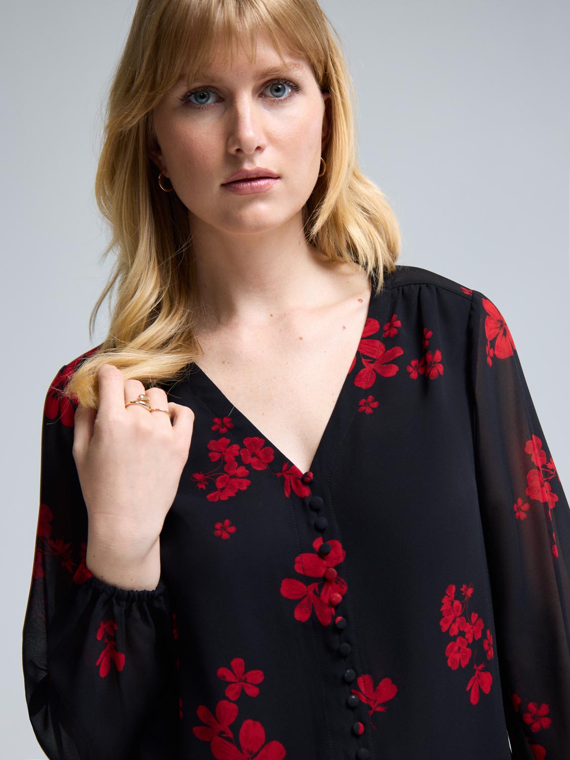 Button-Up Floral Blouse