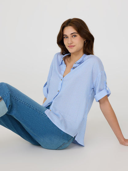 Striped Short Sleeve Blouse