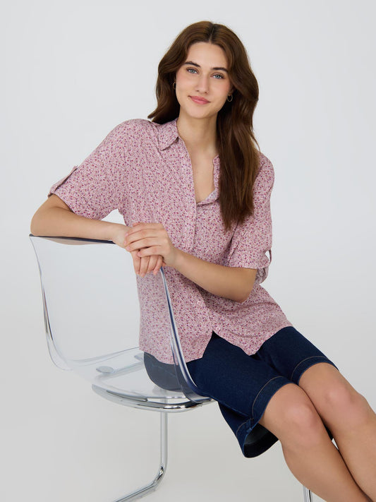 Ditsy Print Short Sleeve Blouse