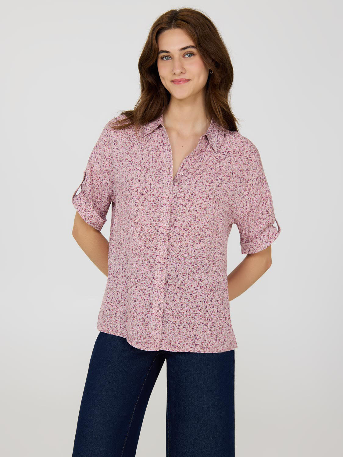 Ditsy Print Short Sleeve Blouse