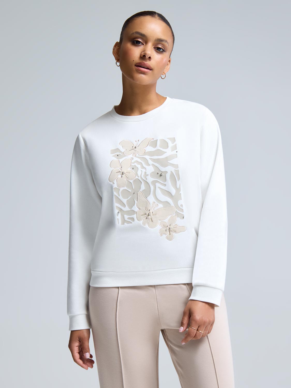 Floral Embroidered Fleece Sweatshirt