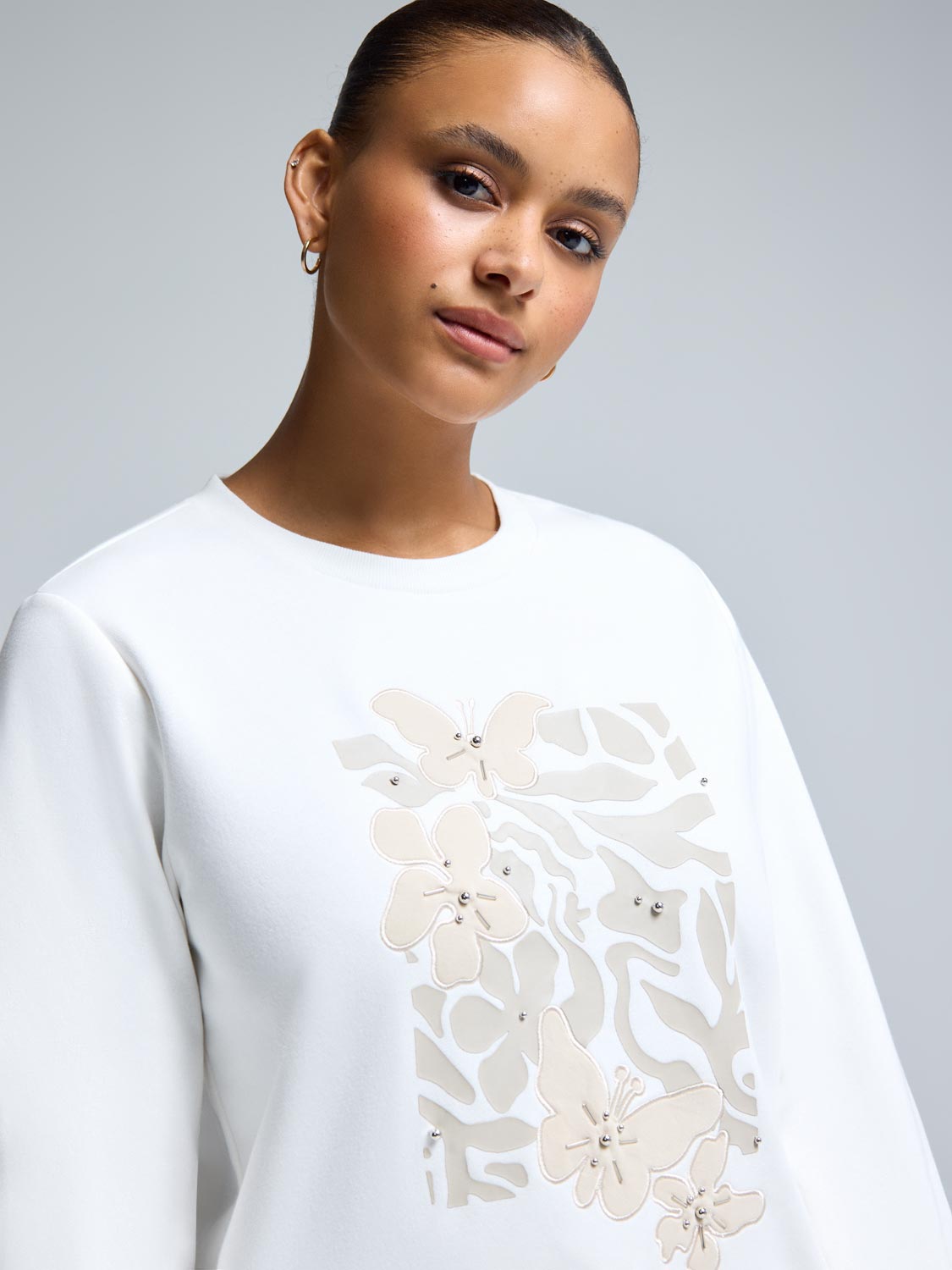 Floral Embroidered Fleece Sweatshirt