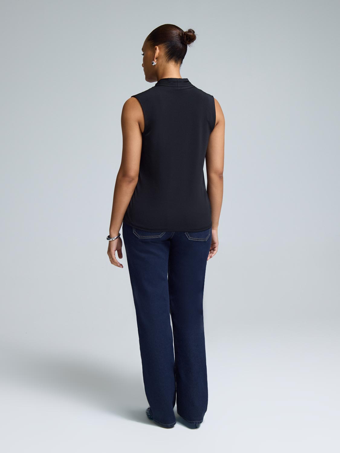 Sleeveless Pleated V-Neck Top