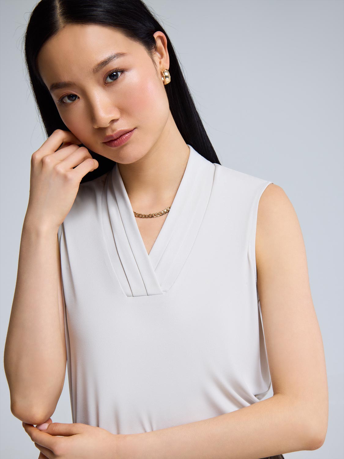 Sleeveless Pleated V-Neck Top