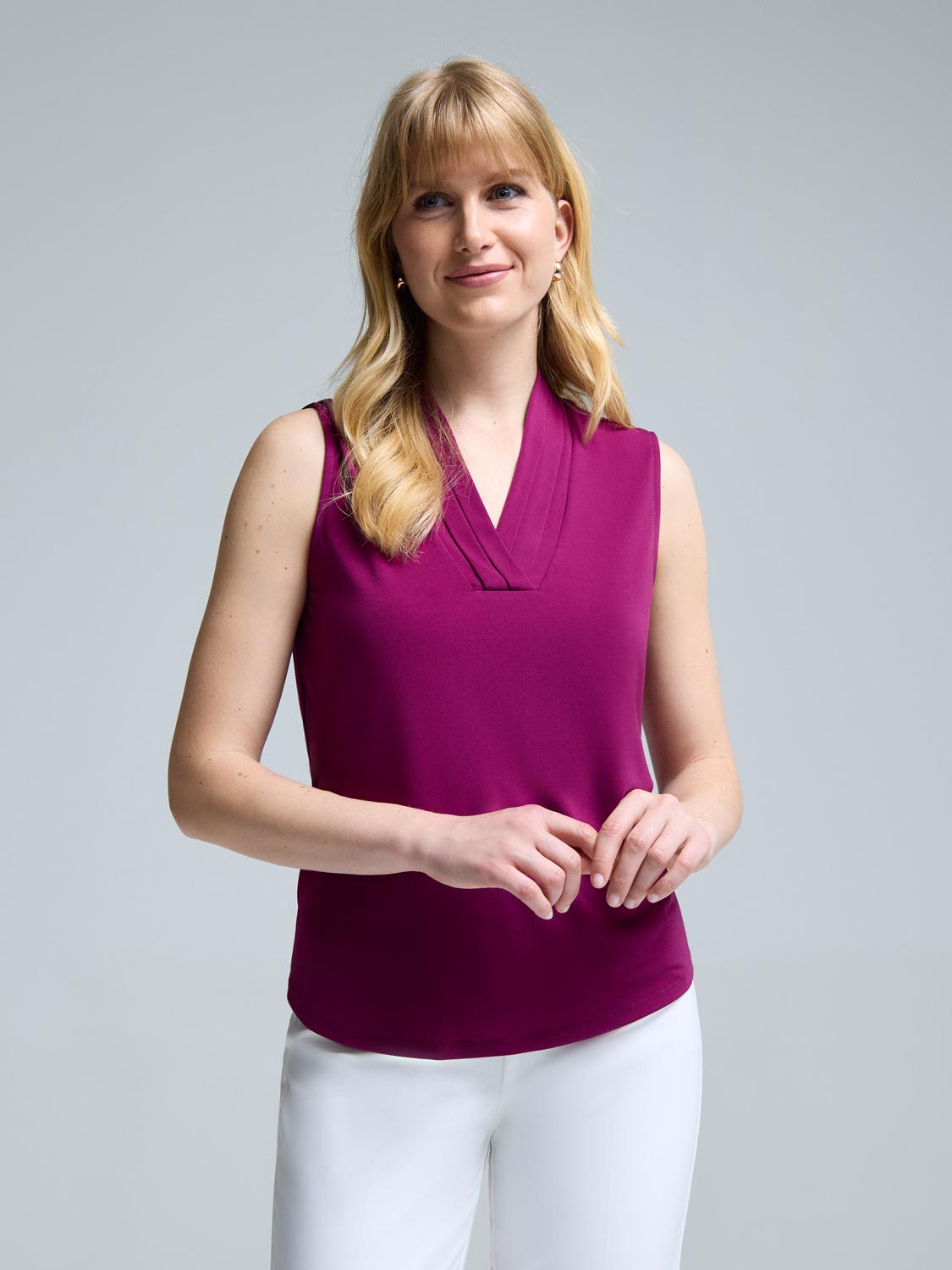 Sleeveless Pleated V-Neck Top