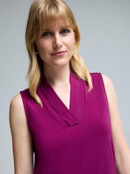 Sleeveless Pleated V-Neck Top